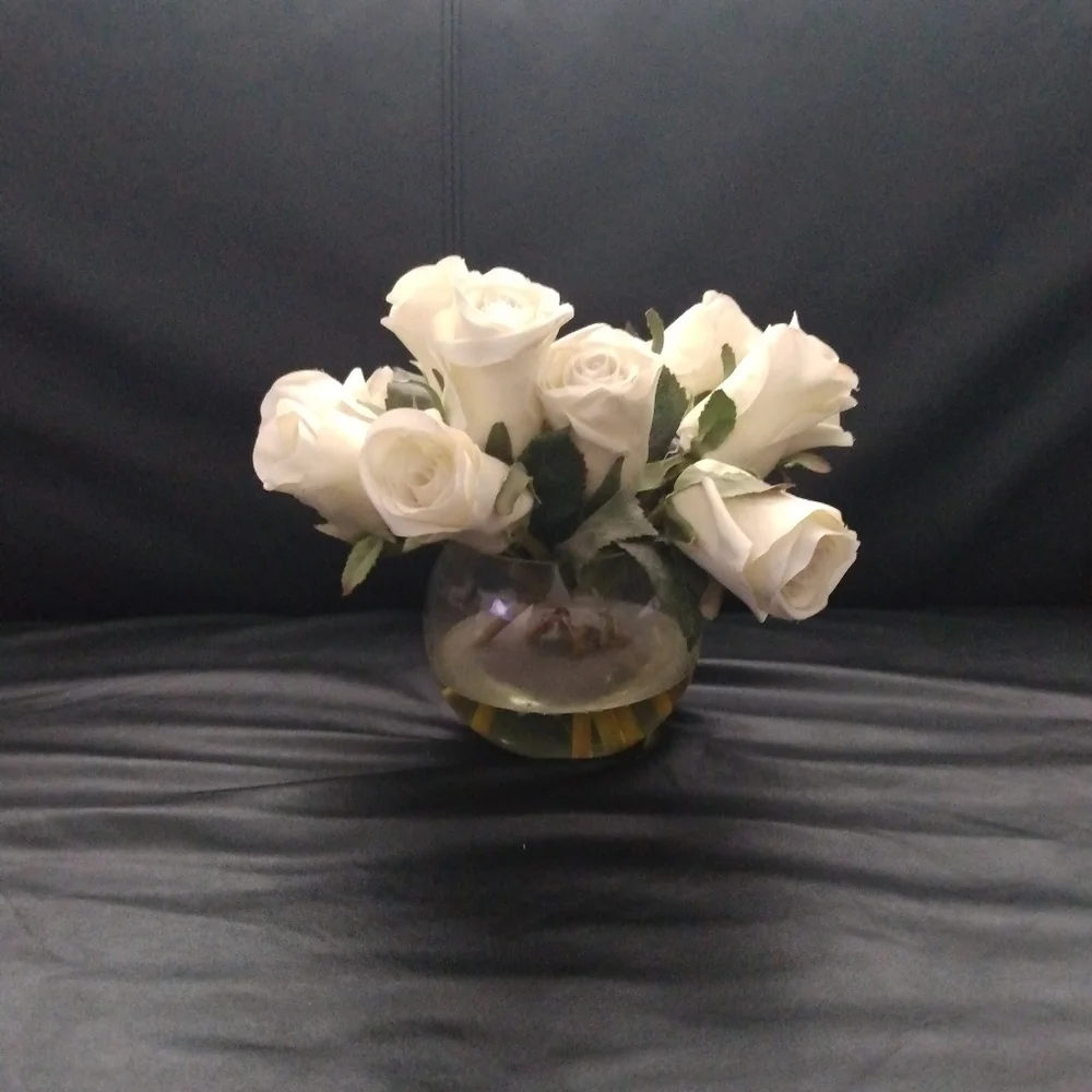 Beautiful, Faux, White Roses in Glass Vase